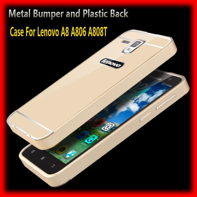 Добави още лукс Бъмпъри за телефони Луксозен алуминиев бъмпър с твърд гръб за LENOVO Golden Warior A8 A806 / A808T златист